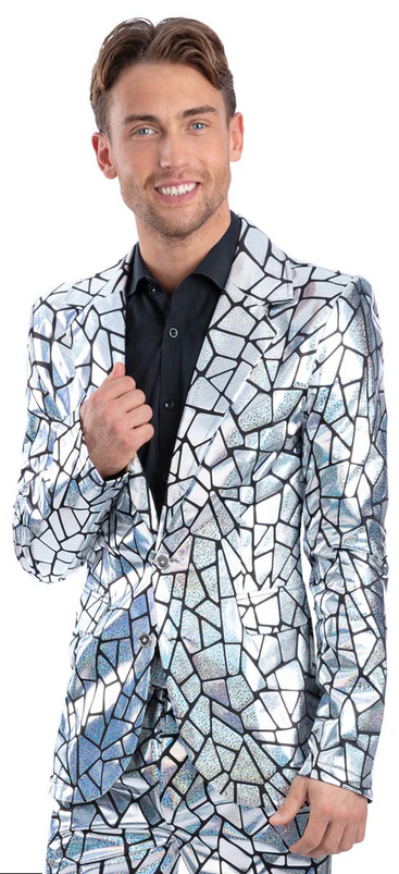 Mirror Mirror Jacket Holographic Iridescent Mens 70s Disco Fancy Dress Costume
