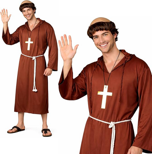 Friar Tuck Medieval Monk Of The Abbey Religious Robe Mens Fancy Dress Costume