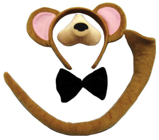 Monkey Set Childrens Fancy Dress Nose Book Day Accessory Adults Kids Set