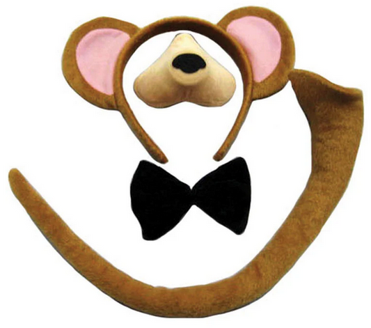 Monkey Set Childrens Fancy Dress Nose Book Day Accessory Adults Kids Set