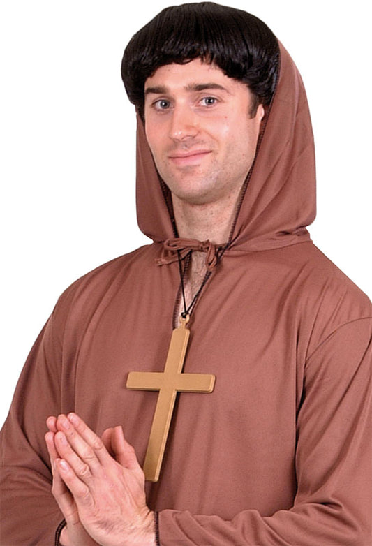 Adults Gold PVC Monks Cross Religious with Black Cord One Size Fancy Dress