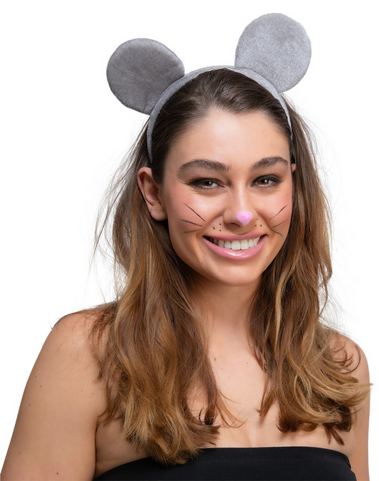 Velour Mouse Ears Adults Fancy Dress Accessory Book Day Grey mouse Ears On Headband