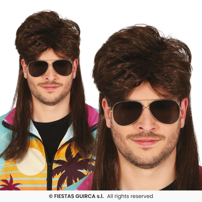 Adults 70s Wig Brown Mullet Retro Disco Fancy Dress Accessory Mens