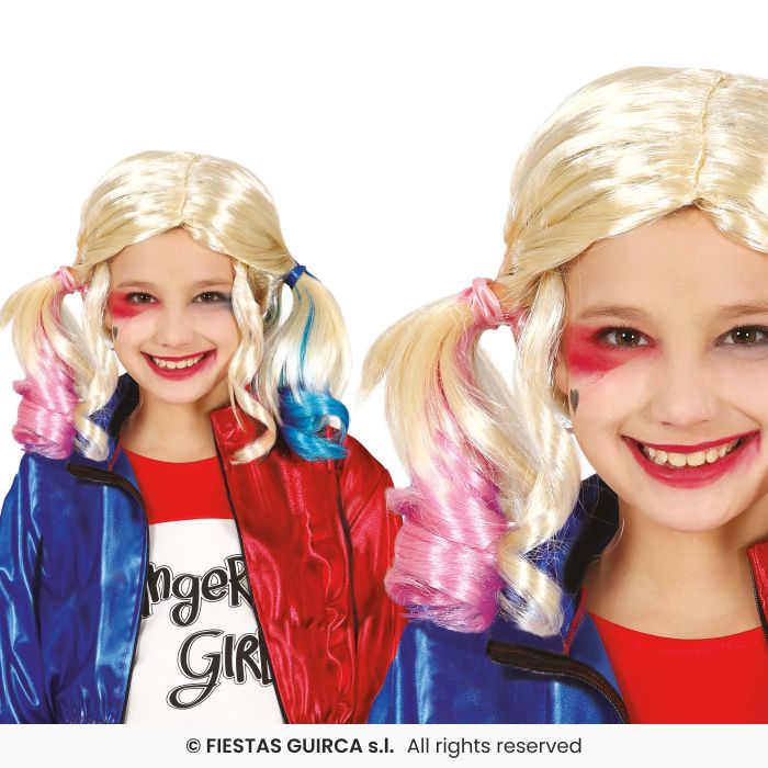 Blonde Pig Tail Wig Kids Halloween Pigtail Multicoloured Fancy Dress Jester Wig