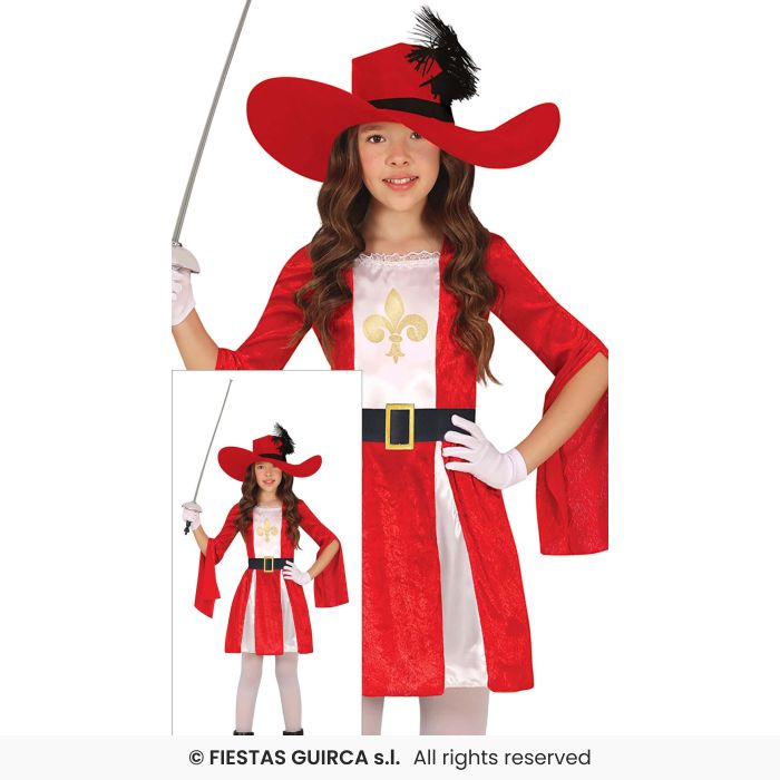 Red Musketeer Costume Historical Medieval Kids Fancy Dress Outfit Age 3-13