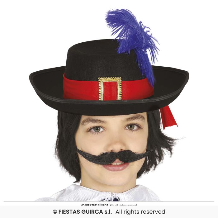 Black Musketeer Hat Kids Fancy Dress Accessory Historical Book Day + Feather