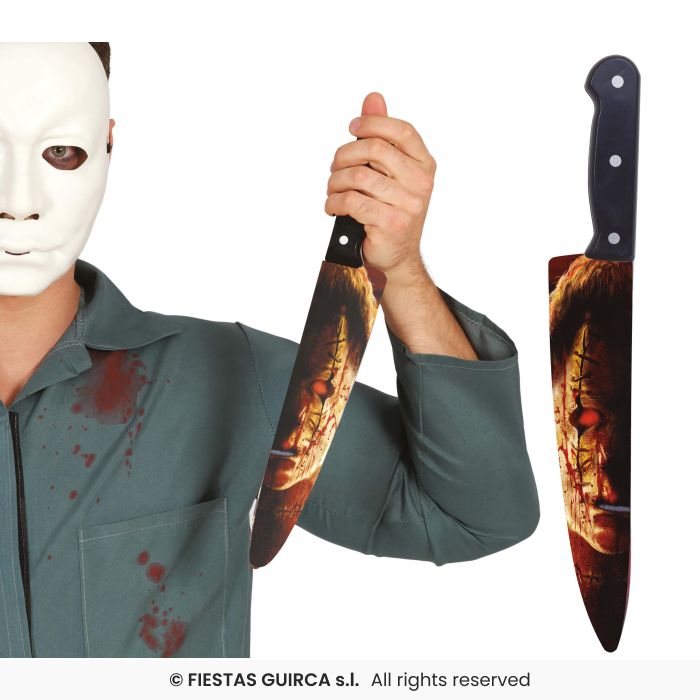 Orange Hockey Knife Halloween Fancy Dress Knife Adults Kids Weapon Plastic 37cm