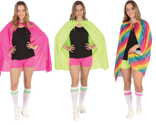 1980s Cape 80s Neon Rave Fancy Dress Accessory Party Rainbow Festival