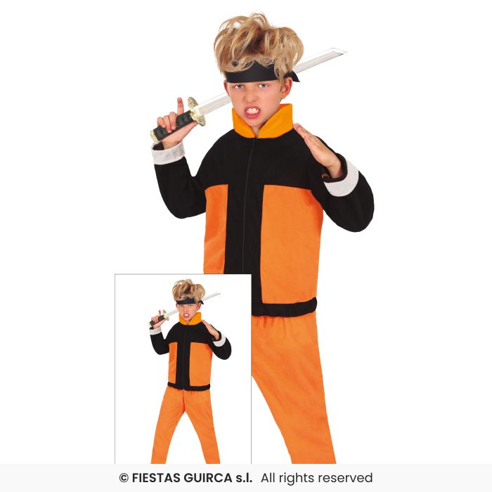 Orange & Black Ninja Costume Boys Martial Arts Fancy Dress Outfit Kids Ninjas Age 5-16