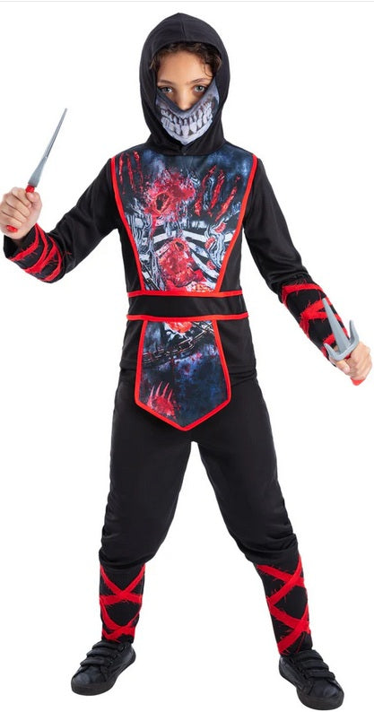 Zombie Ninja Costume Matrial Arts FIghter Ninjas Fancy Dress Outfit Age 4-12