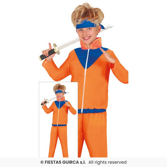 Orange Ninja Costume Boys Martial Arts Fancy Dress Outfit Kids Ninjas Age 5-16