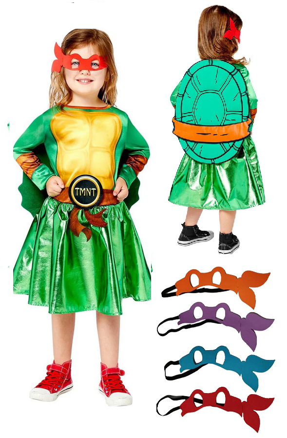 Teenage Mutant Ninja Turtle Girls Official Fancy Dress Costume + Masks Age 8-12
