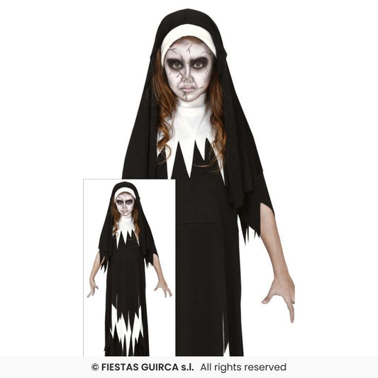 Sinister Nun Costume Girls Halloween Zombie Nun Fancy Dress Outfit Kids Age 3-12