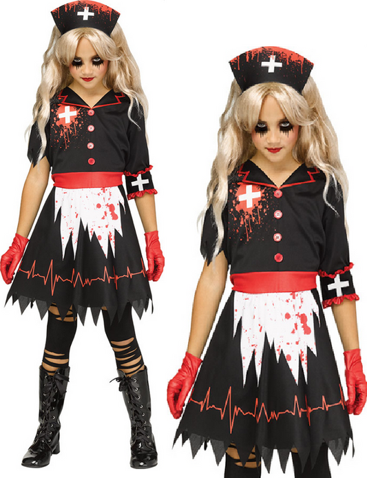 Girls Nurse Costume Scary Black Zombie Nurse Girls Halloween Fancy Dress