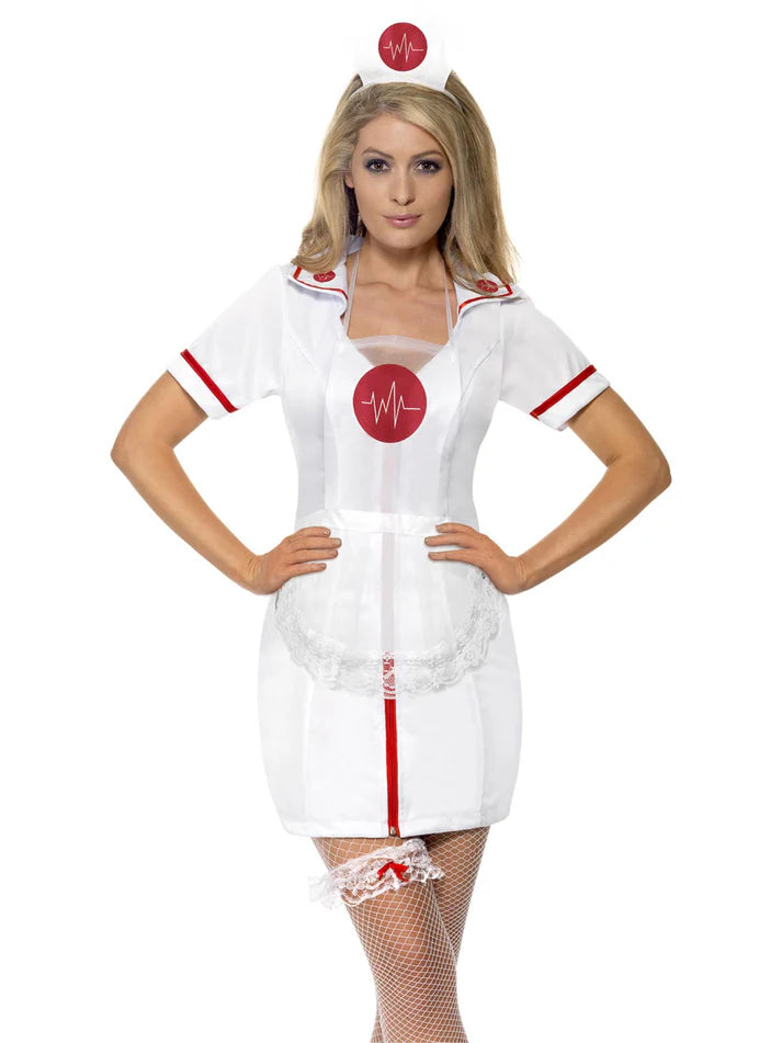 White Nurse Set Hat Garter Apron Ladies Sexy Fancy Dress Accessory Nurses Outfit