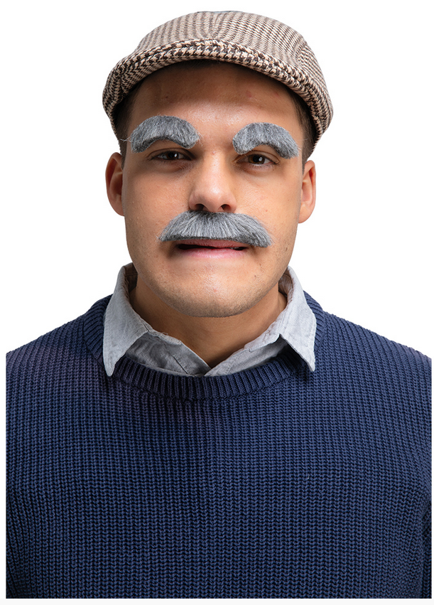 Moustache & Eyebrows Granny Victor Old Man Fancy Dress Grey Brows & Tash Set