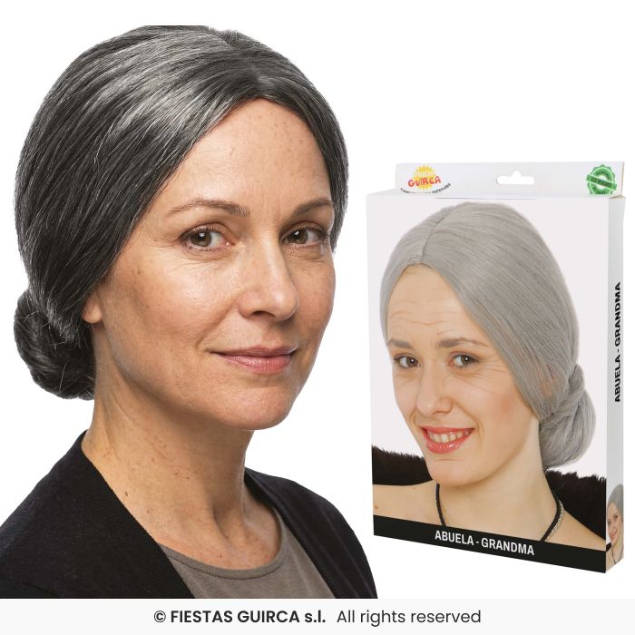Grey Granny Bun Wig Ladies Old Woman Fancy Dress Accessory Wig