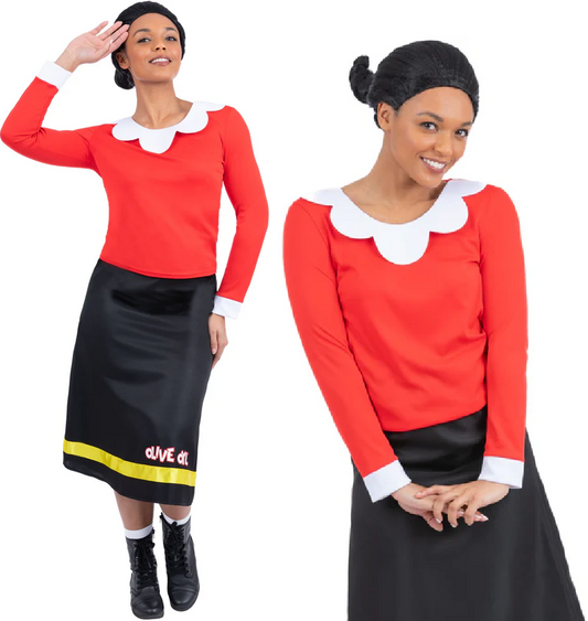 Popeye Olive Oyl Costume Ladies 80s Cartoon Fancy Dress Outfit UK 8-18