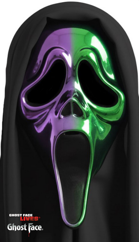Ghost Face® Ombre Chrome Mask Green & Purple Fun World Scream Mask Adults
