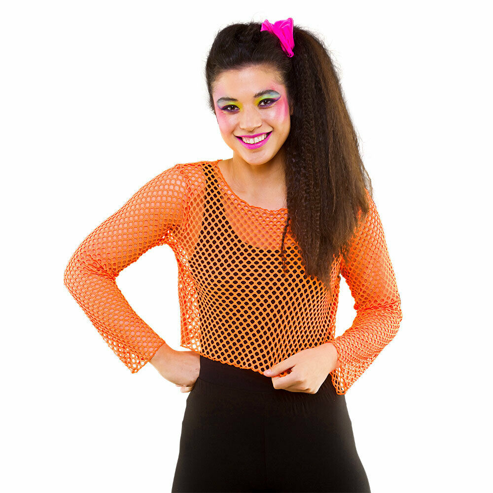 Fishnet Long Sleeve Top 1980s Fancy Dress Neon Accessory 80s Outfit Accessory