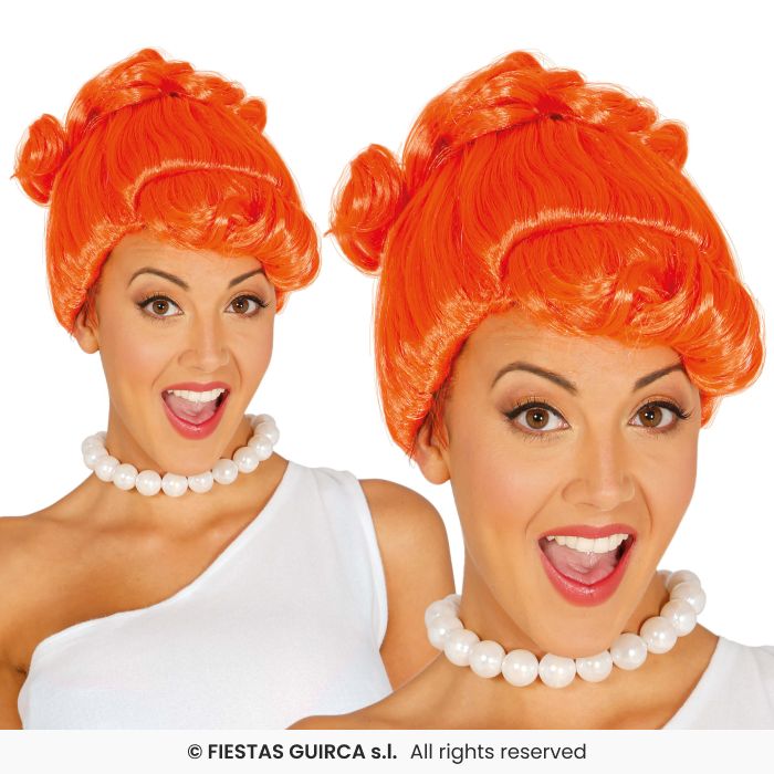 Orange Cavewoman Wig Wilma Fancy Dress Bun Hair Up Wig Adults Ladies Cosplay