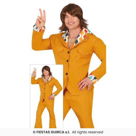 Orange Disco Suit Adults 1970s Fancy Dress Costume Retro 70s Outfit M-XL