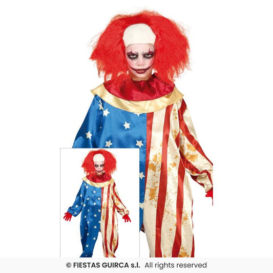 Stars & Stripes American Flag Clown Costume Kids Scary Clown Fancy Dress Age 3-12