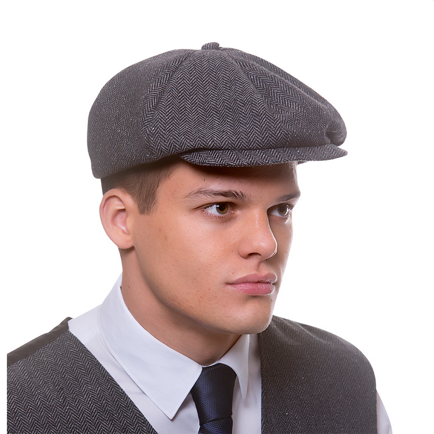 Herringbone Flat Cap - Grey