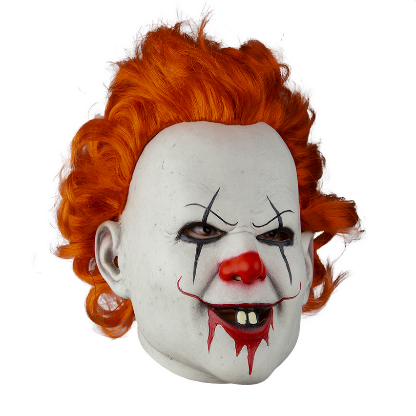 IT Clown Mask Adults Halloween Red Hair Clown Mask Latex Fancy Dress Accessory