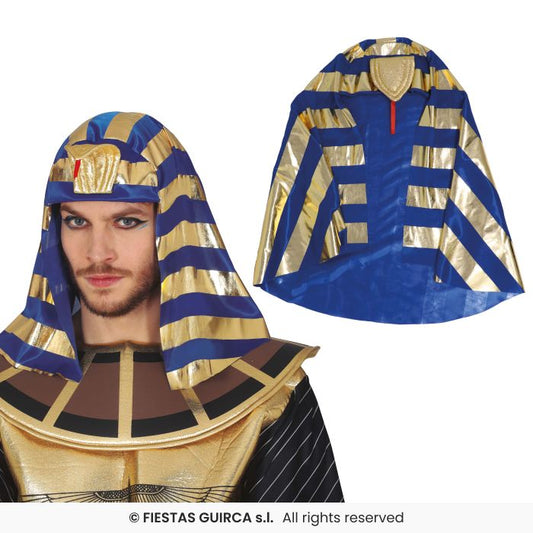 Gold & Blue Pharaoh Headdress Mens Egyptian King Fancy Dress Accessory