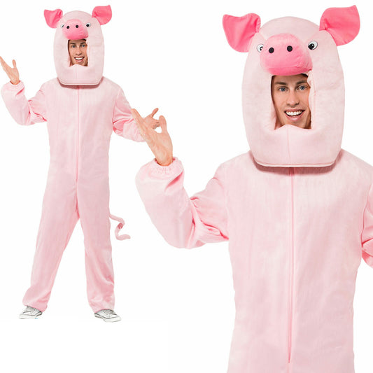 Pink Pig Adults Fancy Dress Costume Deluxe Mens Ladies Farm Animal Outfit OS