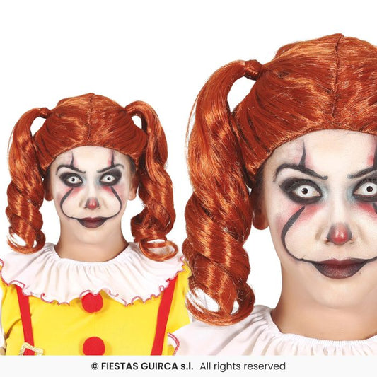 Red Pigtail Wig Clown Zombie Lady Red Bunches Wig Fancy Dress Halloween