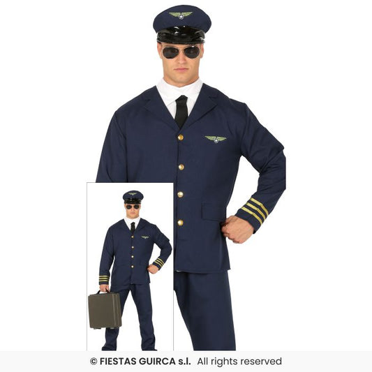 Mens Pilot Costume Occupations Fancy Dress Outfit Adults Pilots Navy Suit S-XL