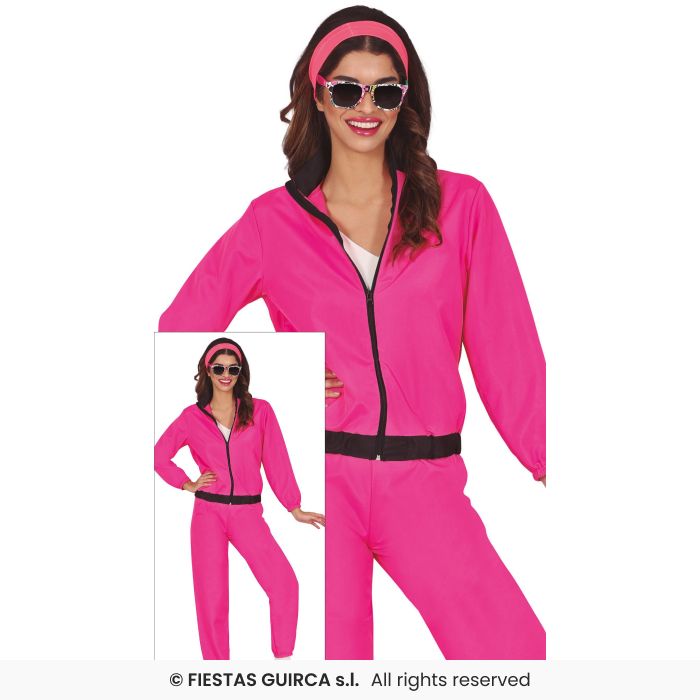 Pink Neon Tracksuit Ladies Shellsuit 80s Retro Disco Fancy Dress Costume M-XL
