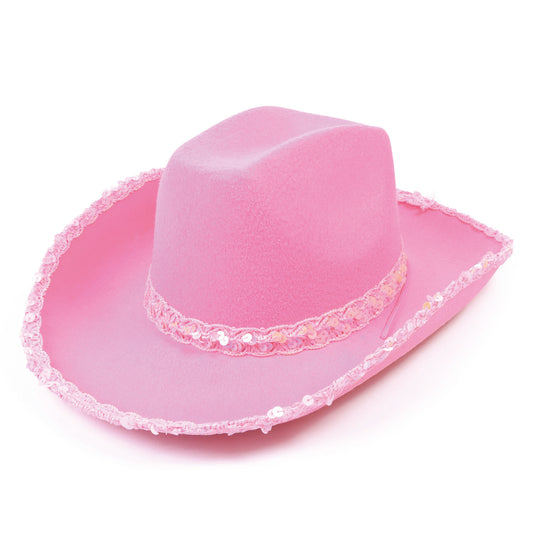 Pink Cowboy Felt Hat With Sequins Fancy Dress Ladies Cowgirl Hen Fancy Dress