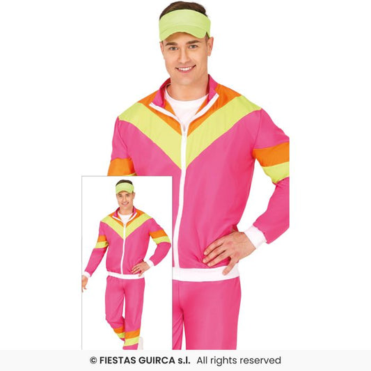 Pink Tracksuit 80s Shellsuit Mens Retro 118 Trackie Fancy Dress Costume M-XL