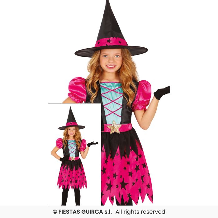 Pink Star Witch Costume Kids Halloween Witches Fancy Dress Oufit Age 3-12