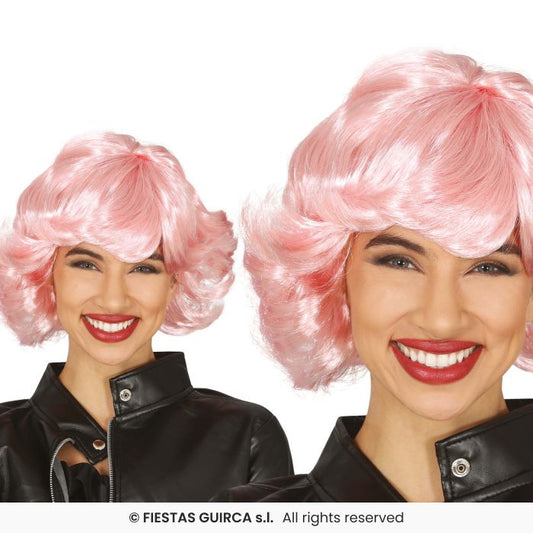 Curly Pink Wig Ladies Fancy Dress Wig Adults 50s Accessory