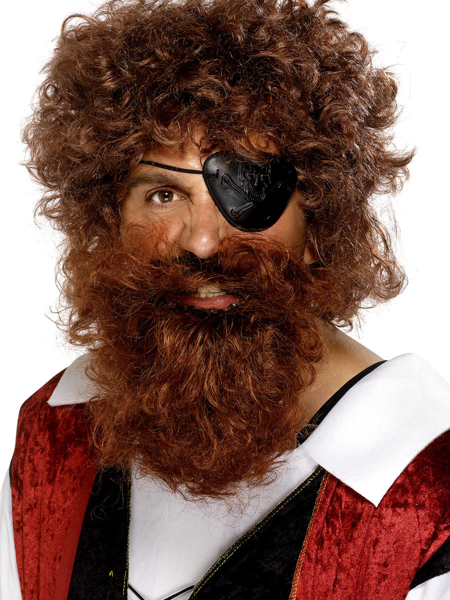 Brown Pirate Beard Curly Mens Pirates Fancy Dress Outfit Facial Hair