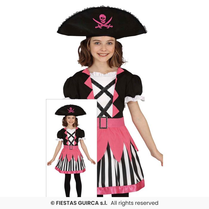 Girls Pirate Pink Costume Kids Pirates Fancy Dress Outfit Deluxe + Hat Age 3-13