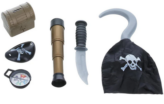 Kids 6 Piece Pirate Set Hook Eyepatch Telescope Compass Fancy Dress Play Set