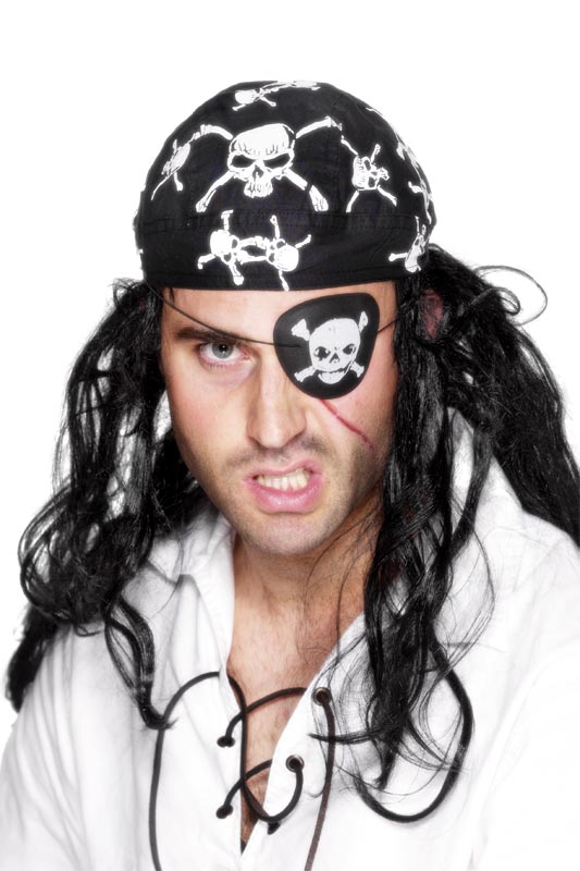 Black Pirate Eye Patch Skull Crossbones Adults Fancy Dress Accessory