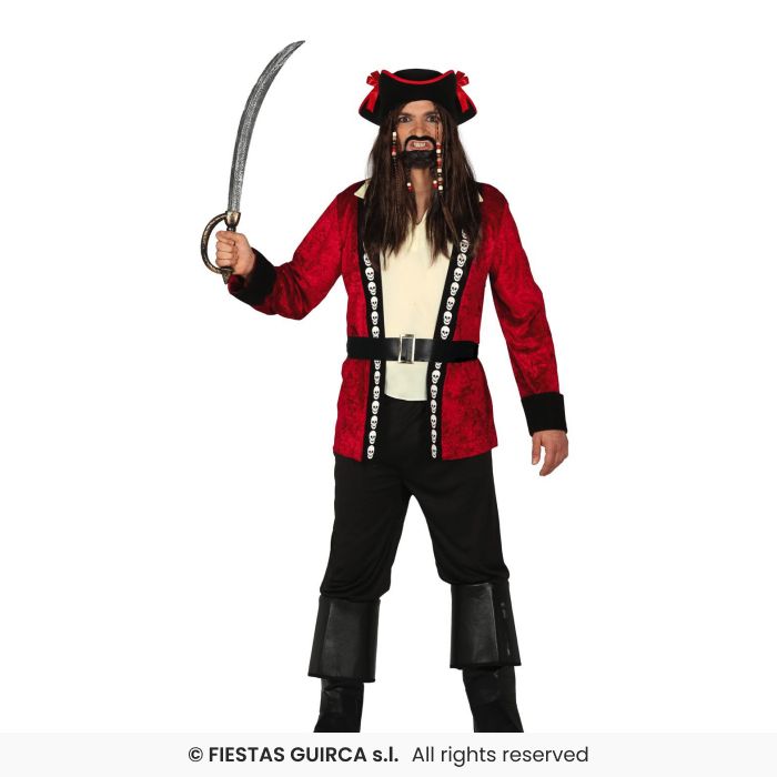 Deluxe Skull Pirate Mens Caribbean Pirates Fancy Dress Costume Adults