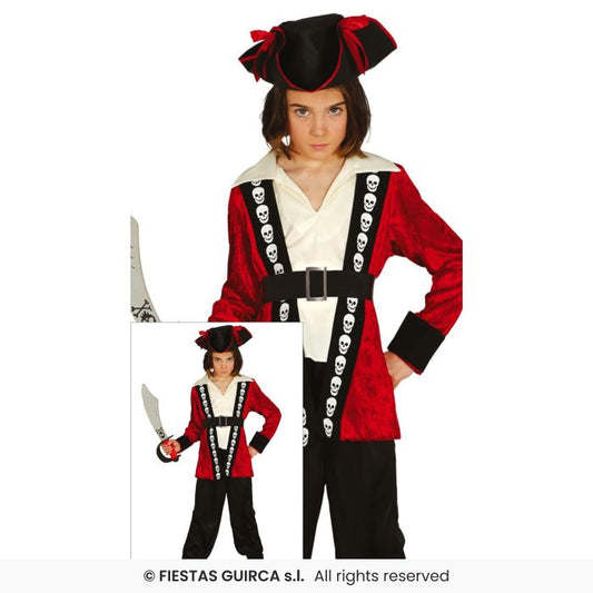 Skull Pirate Boys Deluxe Pirates Fancy Dress Costume + Hat Book Day Kids Outfit Age 3-13