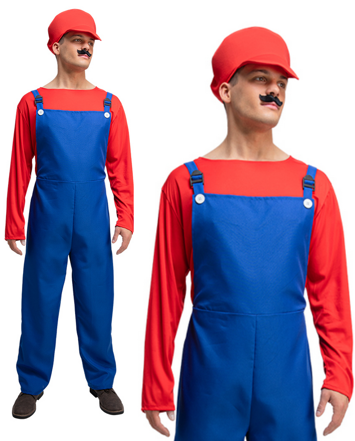 Mario Workman Plumer Costume Adults Fancy Dress Outfit Mens