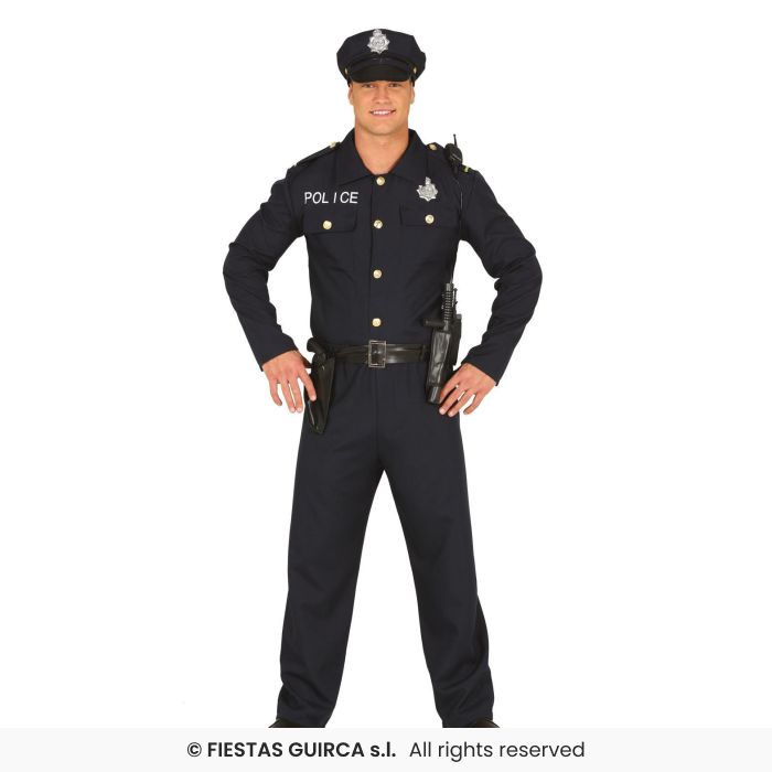 Mens Policeman Police Officer Adults Fancy Dress Costume Mens Cop + Hat S-XL