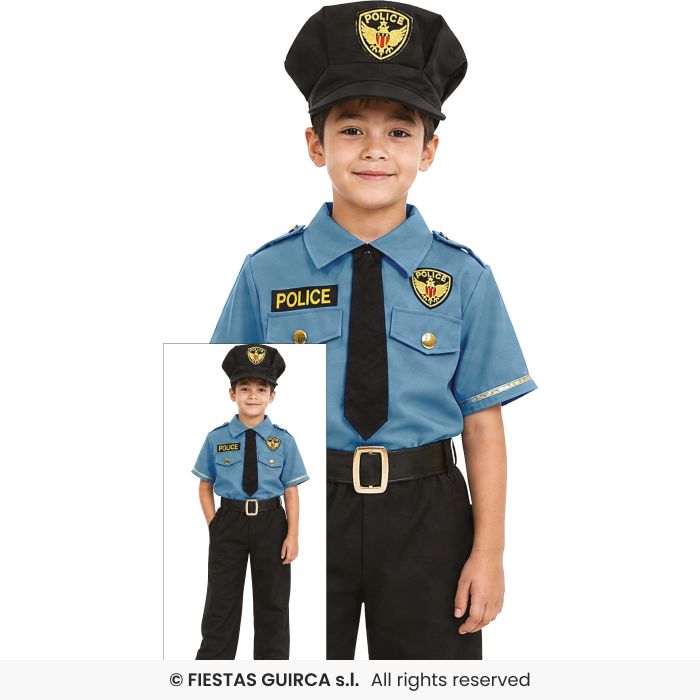 Blue Boys Policeman Costume Police Officer Kids Fancy Dress Outfit Age 4-12