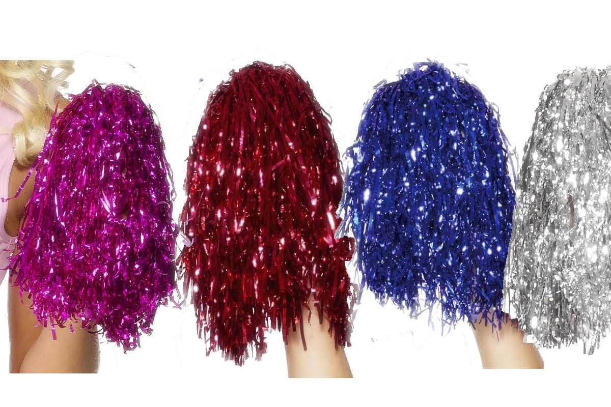 Cheerleading Pom Poms Cheerleader Fancy Dress Accessory Metallic Girls Ladies