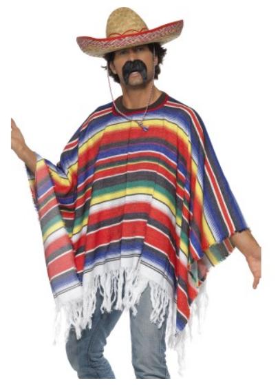 Mexican Poncho Adults Colourful Western Cape Mens Ladies Fancy Dress
