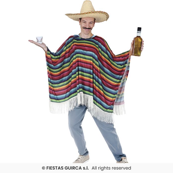 Adults Mexican Poncho Costume Mexico Spanish Party Fancy Dress Outfit Unisex